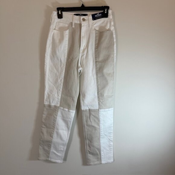 Hollister Denim - NWT Hollister Jeans Womens 3R 26X27 Ultra High Rise Dad Patchwork White/Tan